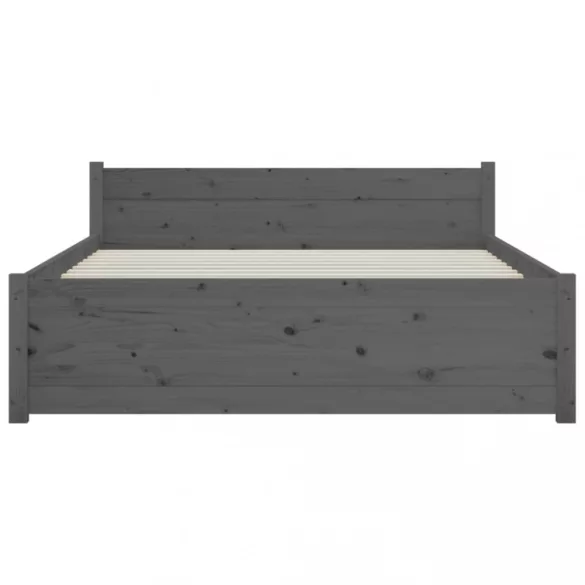 Double szürke tömör fa ágykeret 135 x 190 cm
