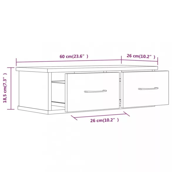 füstös tölgy színű szerelt fa faliszekrény 60 x 26 x 18,5 cm