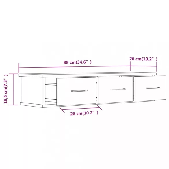 füstös tölgy színű szerelt fa faliszekrény 88x26x18,5 cm