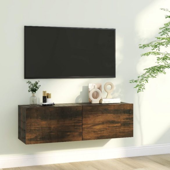 füstös tölgy színű szerelt fa fali TV-szekrény 100 x 30 x 30 cm