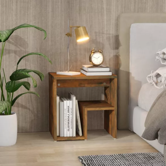 füstös tölgy színű szerelt fa éjjeliszekrény 40 x 30 x 40 cm