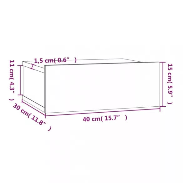 füstös tölgy színű fali éjjeliszekrény 40 x 30 x 15 cm