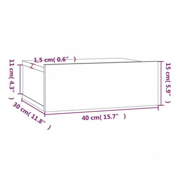 szürke sonoma színű fa fali éjjeliszekrény 40 x 30 x 15 cm
