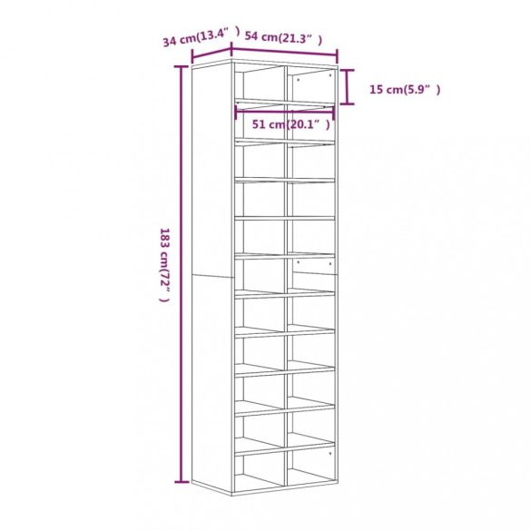 szürke sonoma színű szerelt fa cipősszekrény 54x34x183 cm