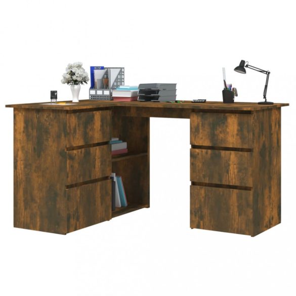 füstös tölgy színű szerelt fa sarokíróasztal 145 x 100 x 76 cm