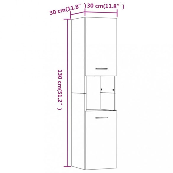 füstös tölgy színű szerelt fa fürdőszobaszekrény 30x30x130 cm