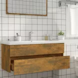 füstös tölgy színű szerelt fa mosdószekrény 100 x 38,5 x 45 cm