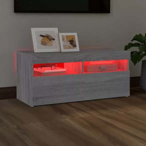 szürke sonoma színű TV-szekrény LED-világítással 90x35x40 cm