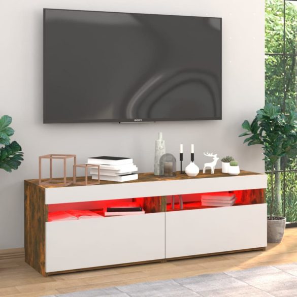 2 db barna tölgyszínű TV-szekrény LED-ekkel 60 x 35 x 40 cm