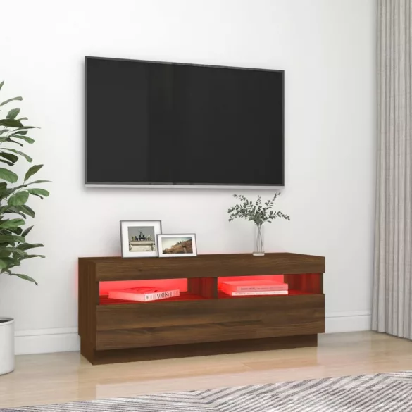 barna tölgyszínű TV-szekrény LED-világítással 100 x 35 x 40 cm