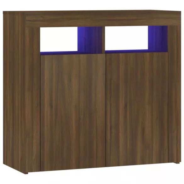 barna tölgyszínű tálalószekrény LED-ekkel 80 x 35 x 75 cm
