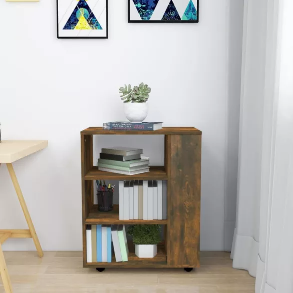 füstös tölgy színű szerelt fa kerekes szekrény 60 x 35 x 75 cm