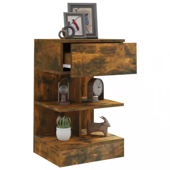 füstös tölgyszínű szerelt fa éjjeliszekrény 40 x 35 x 65 cm