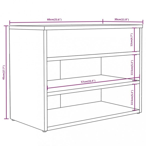 szürke sonoma színű cipőtároló pad 60x30x45 cm