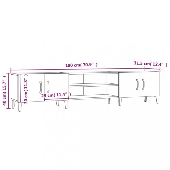 fehér, rétegelt fa TV-szekrény 180 x 31,5 x 40 cm