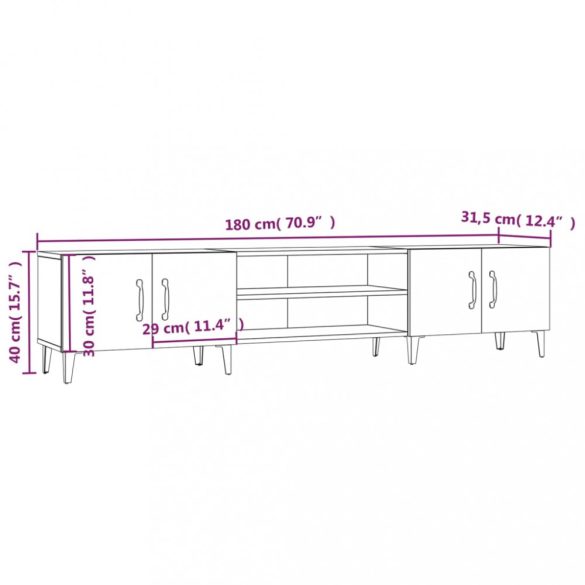 magasfényű fehér szerelt fa TV-szekrény 180 x 31,5 x 40 cm
