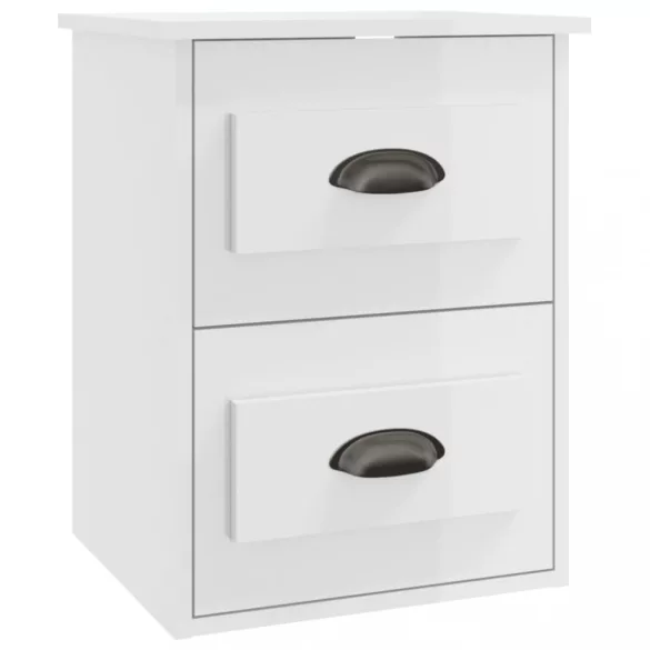 magasfényű fehér falra szerelhető éjjeliszekrény 41,5x36x53 cm