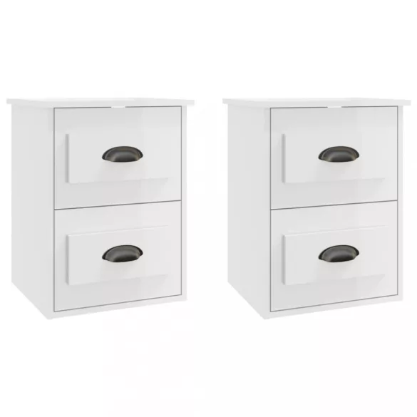 2 db magasfényű fehér fali éjjeliszekrény 41,5 x 36 x 53 cm