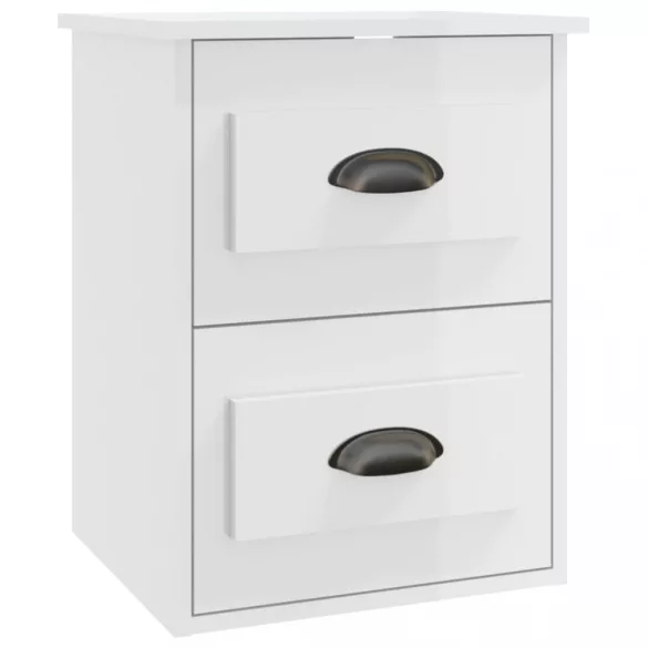 2 db magasfényű fehér fali éjjeliszekrény 41,5 x 36 x 53 cm