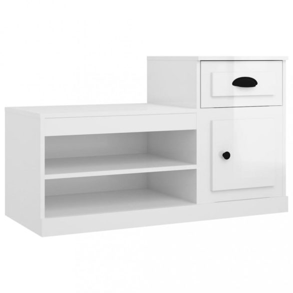 magasfényű fehér szerelt fa cipőszekrény 100x42x60 cm