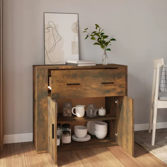 füstös tölgy színű szerelt fa tálalószekrény 80x33x70 cm