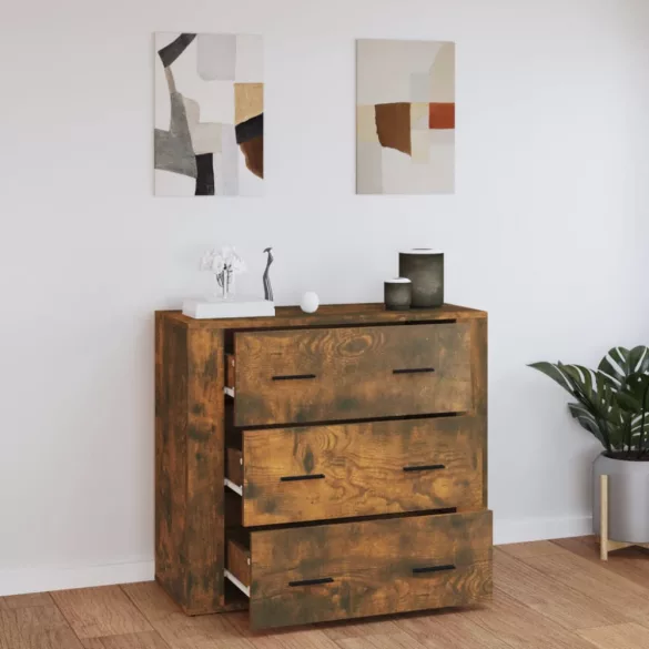 füstös tölgy színű szerelt fa tálalószekrény 80x33x70 cm