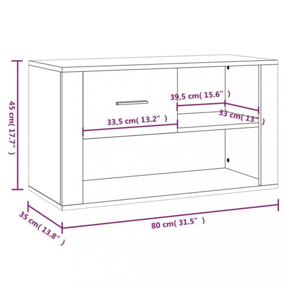 füstös tölgy színű szerelt fa cipősszekrény 80x35x45 cm
