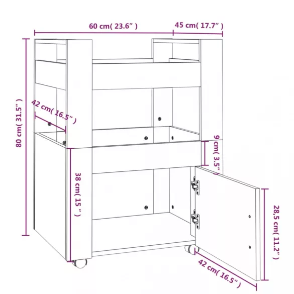 sonoma tölgy szerelt fa zsúrkocsi 60 x 45 x 80 cm