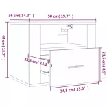 szürke falra szerelhető éjjeliszekrény 50 x 36 x 40 cm