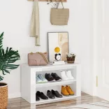 magasfényű fehér szerelt fa cipőtartó 75 x 35 x 45 cm