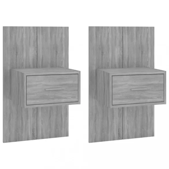 2 db szürke sonoma tölgy színű falra szerelhető éjjeliszekrény