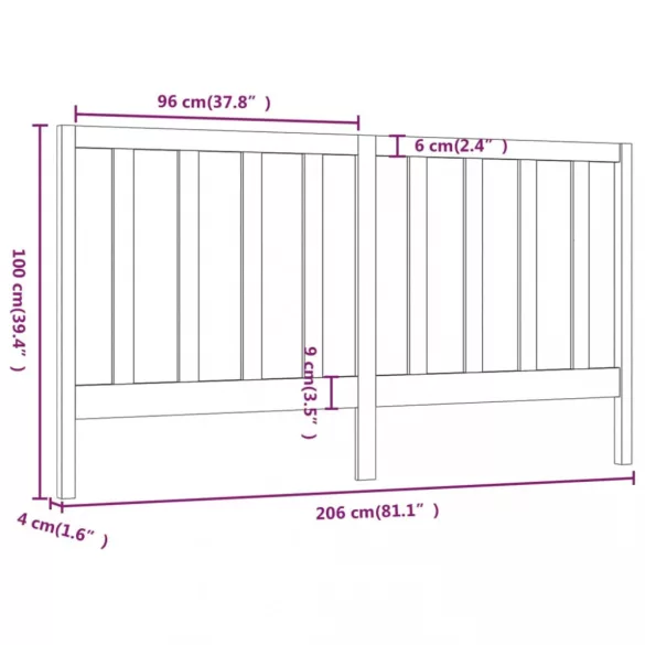 szürke tömör fenyőfa ágyfejtámla 206 x 4 x 100 cm