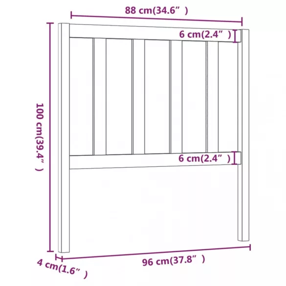 mézbarna tömör fenyőfa ágyfejtámla 96 x 4 x 100 cm