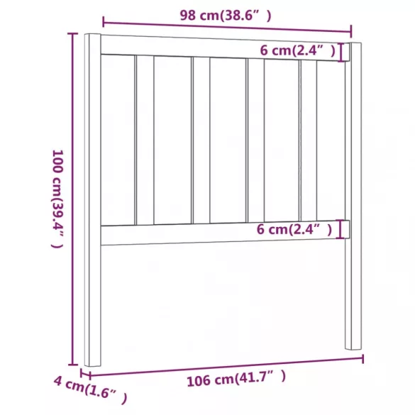 szürke tömör fenyőfa ágy fejtámla 106 x 4 x 100 cm