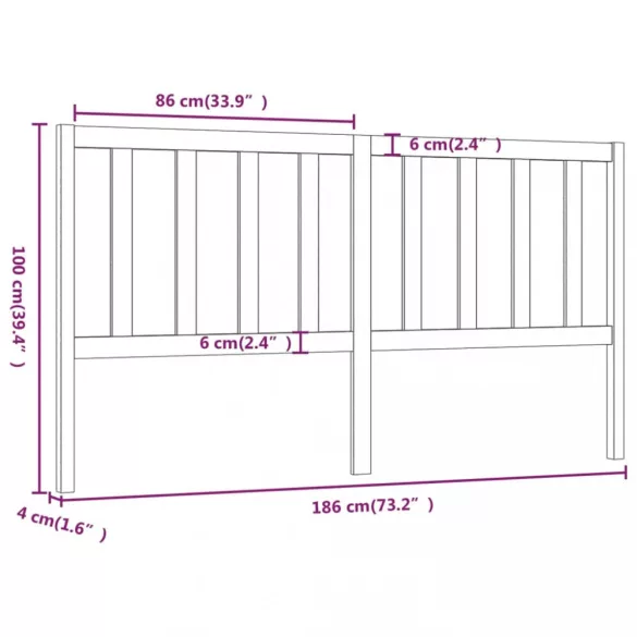 szürke tömör fenyőfa ágyfejtámla 186 x 4 x 100 cm
