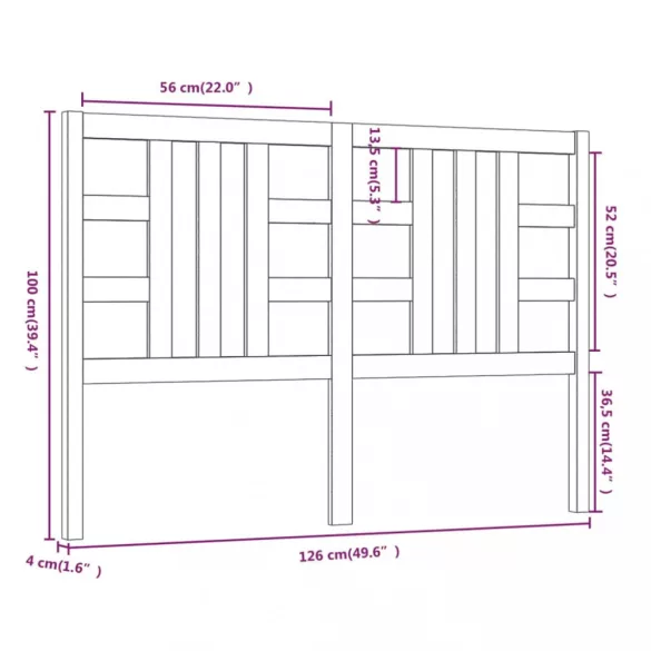 szürke tömör fenyőfa ágyfejtámla 126 x 4 x 100 cm