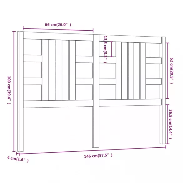 szürke tömör fenyőfa ágyfejtámla 146 x 4 x 100 cm