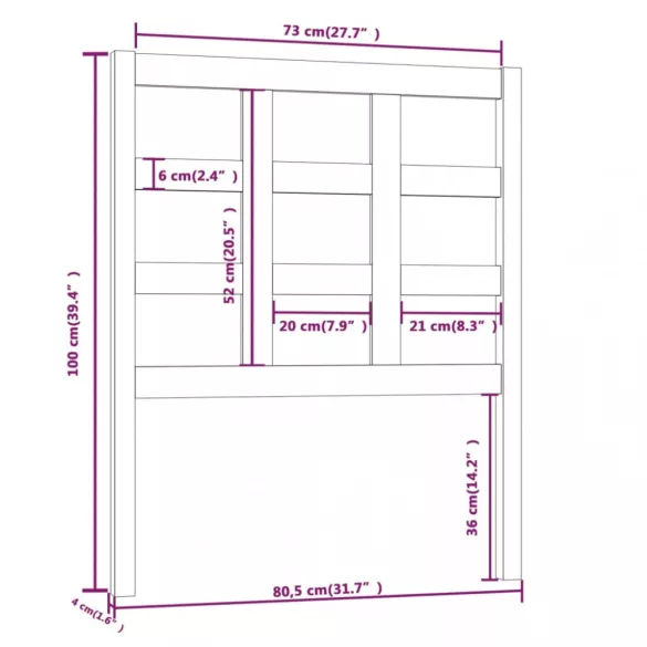 mézbarna tömör fenyőfa ágyfejtámla 80,5x4x100cm