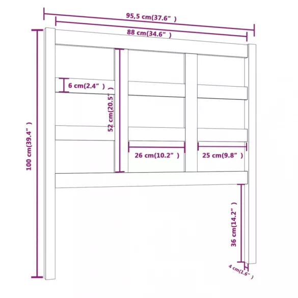 mézbarna tömör fenyőfa ágyfejtámla 95,5x4x100 cm