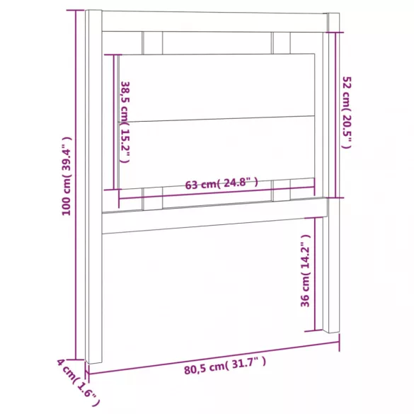 mézbarna tömör fenyőfa ágyfejtámla 80,5 x 4 x 100 cm