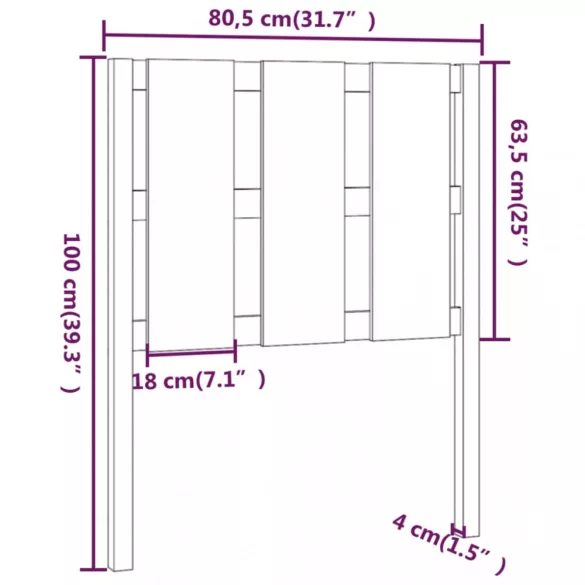 mézbarna tömör fenyőfa ágyfejtámla 80,5x4x100cm