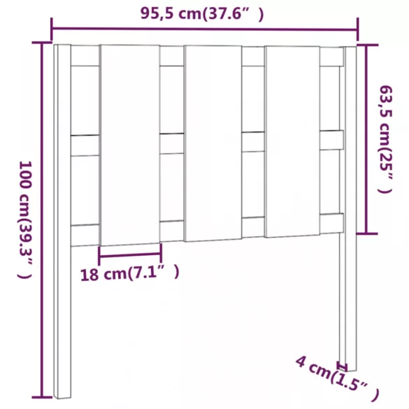 mézbarna tömör fenyőfa ágyfejtámla 95,5x4x100 cm