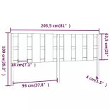 mézbarna tömör fenyőfa ágyfejtámla 205,5x4x100 cm