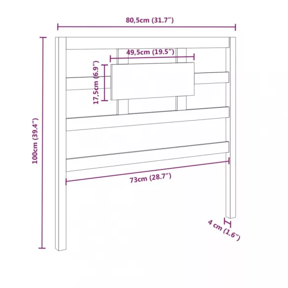 mézbarna tömör fenyőfa ágyfejtámla 80,5x4x100cm