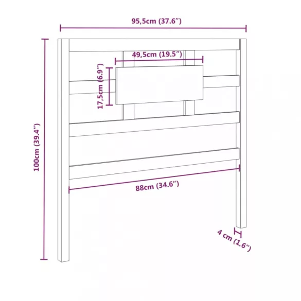 szürke tömör fenyőfa ágyfejtámla 95,5 x 4 x 100 cm