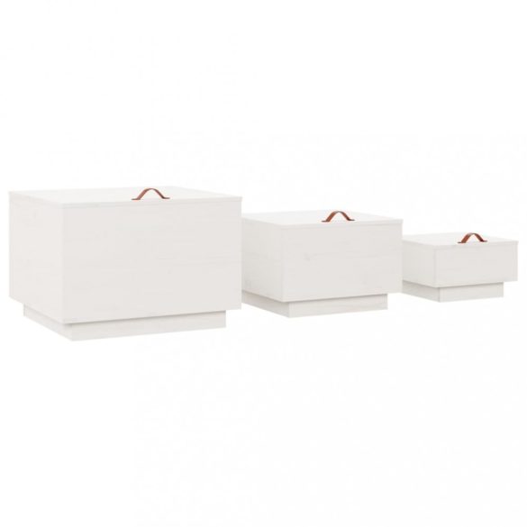 3 db fehér tömör fenyőfa tárolódoboz fedéllel