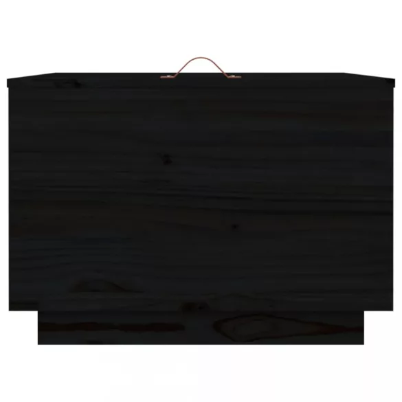 3 db fekete tömör fenyőfa tárolódoboz fedéllel