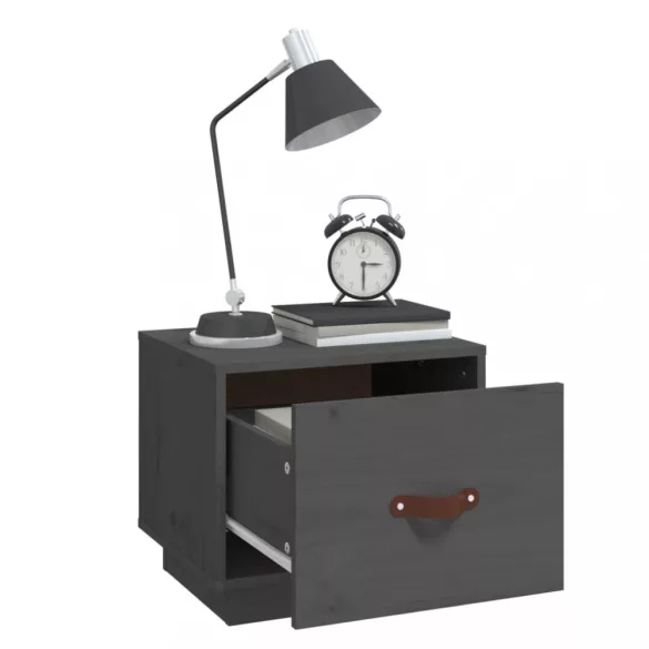 2 db szürke tömör fenyőfa éjjeliszekrény 40 x 34 x 35 cm