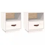 2 db fehér tömör fenyőfa éjjeliszekrény 40 x 34 x 45 cm