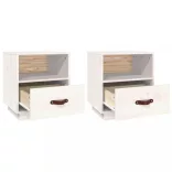 2 db fehér tömör fenyőfa éjjeliszekrény 40 x 34 x 45 cm